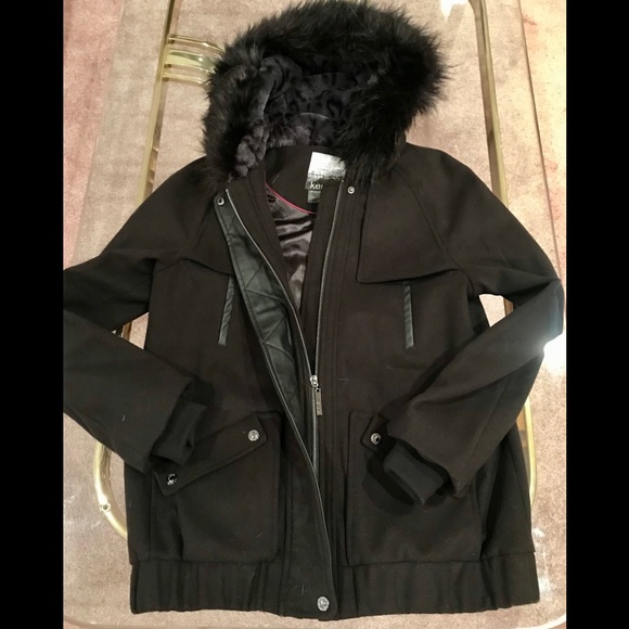 Kensie Wool Blend Bomber Jacket w/Fur Trimmed Hood (LIKE NEW!) - Picture 6 of 16